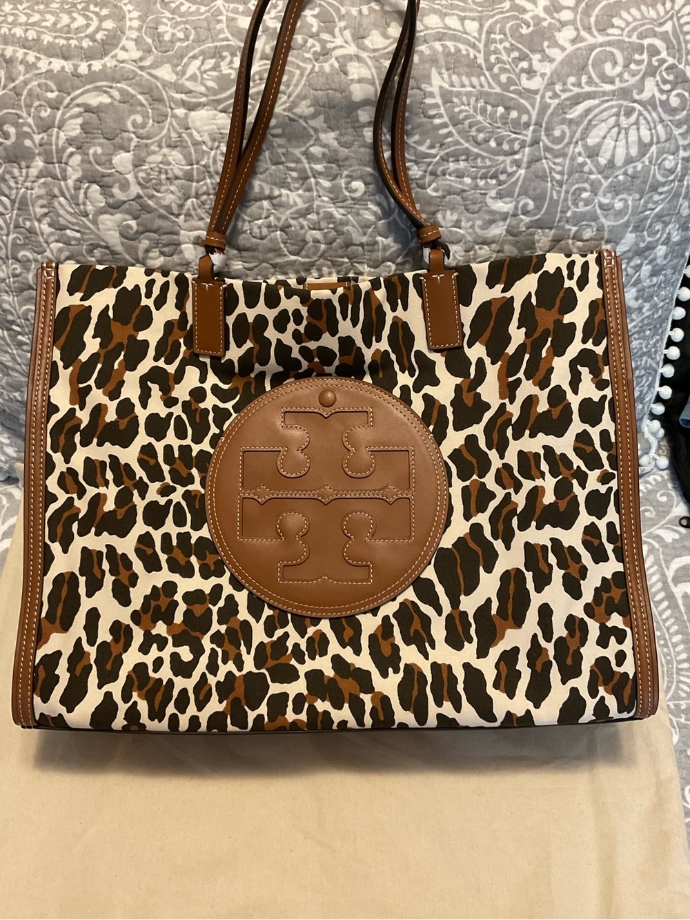 NWT Tory Burch Ella Leopard Large Canvas Tote w Dust Bag